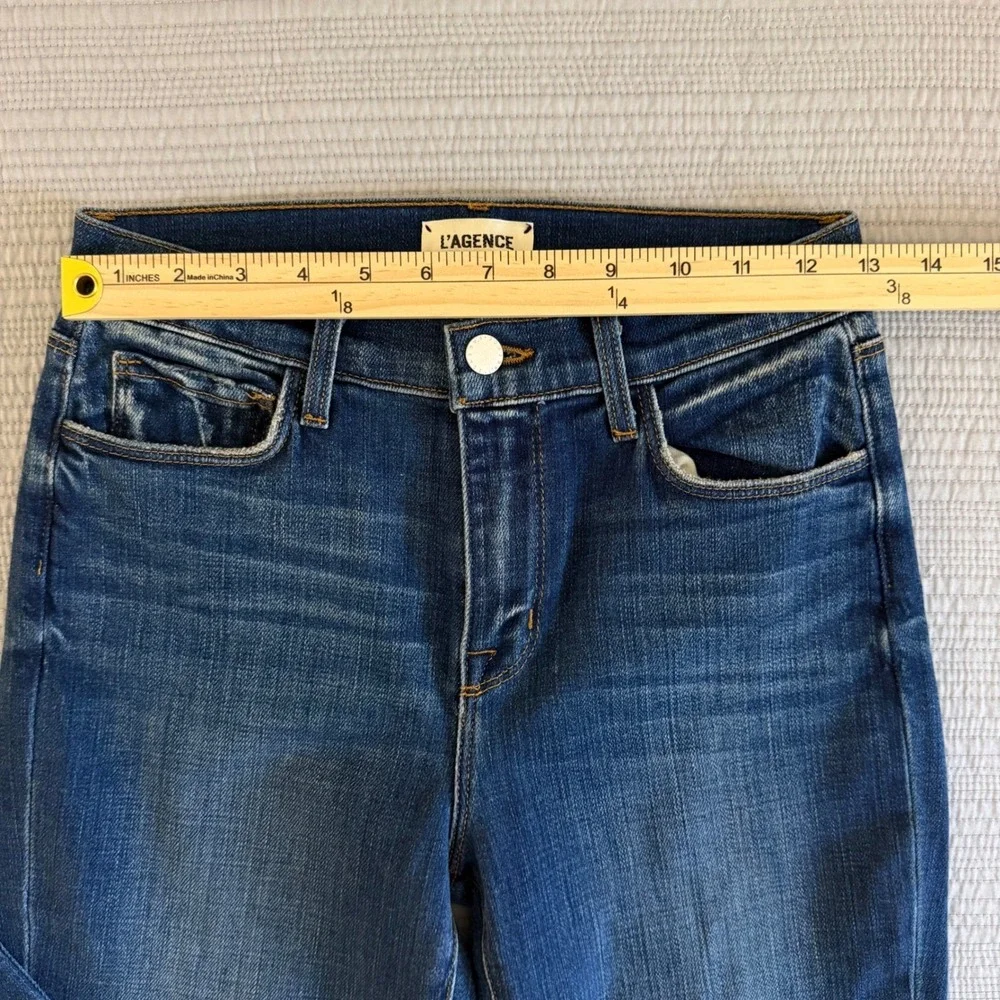L'AGENCE High Rise Straight‎ Leg Raw Hem Jeans Dark Wash Blue Womens Size 25
